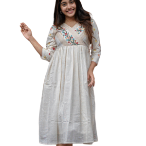 Artfully Adorned ? Women's XXL Dress in Cotton with Floral Embroidery(M)